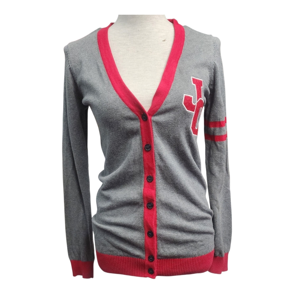 Peanuts Gray and Red Women's Cardigan Sweater